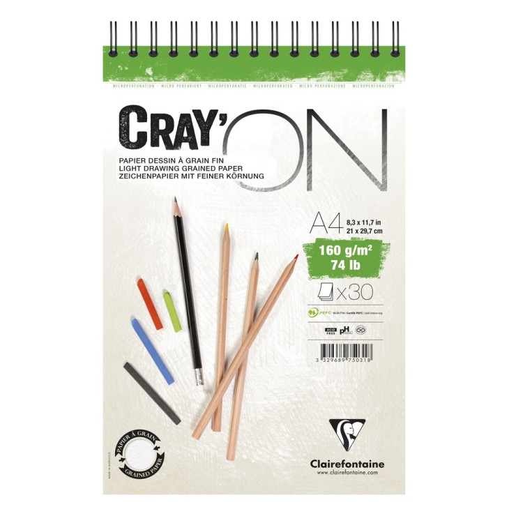 Bloc desen A4 160g/m 30 foi cu spira Cray'ON Clairefontaine