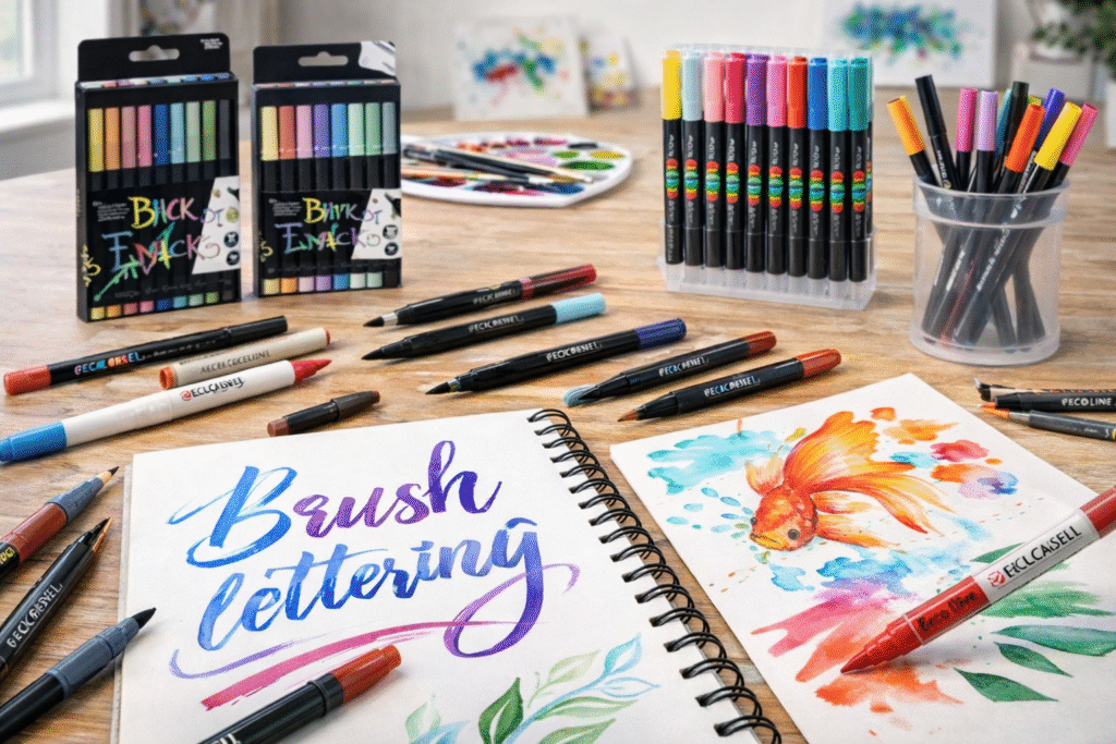 brush pen pentru desen, carioci pentru design grafic, markere pentru caligrafie