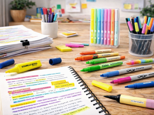 Evidențiatoare și markere – instrumente esențiale pentru organizare și studiu