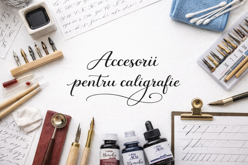 accesorii caligrafie, suport toc, recipient cerneala, organizator caligrafie, instrumente caligrafie, ghiduri caligrafie,