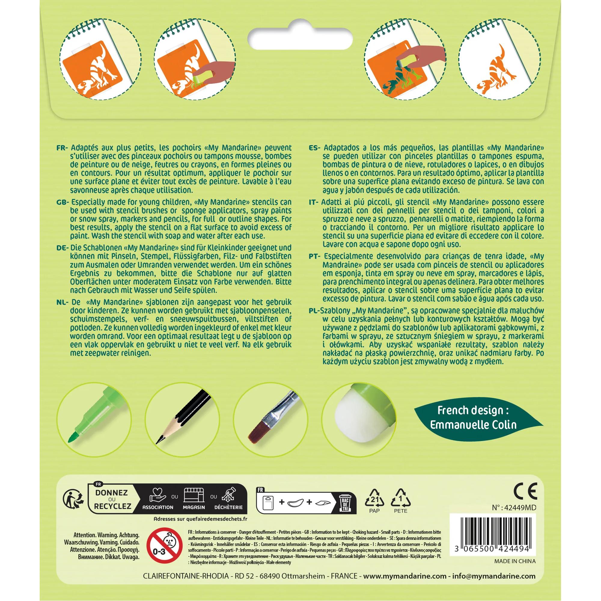 Set 6 Șabloane Dinozauri My Mandarine pentru școală, desen, pictură, hobby și proiecte creative.