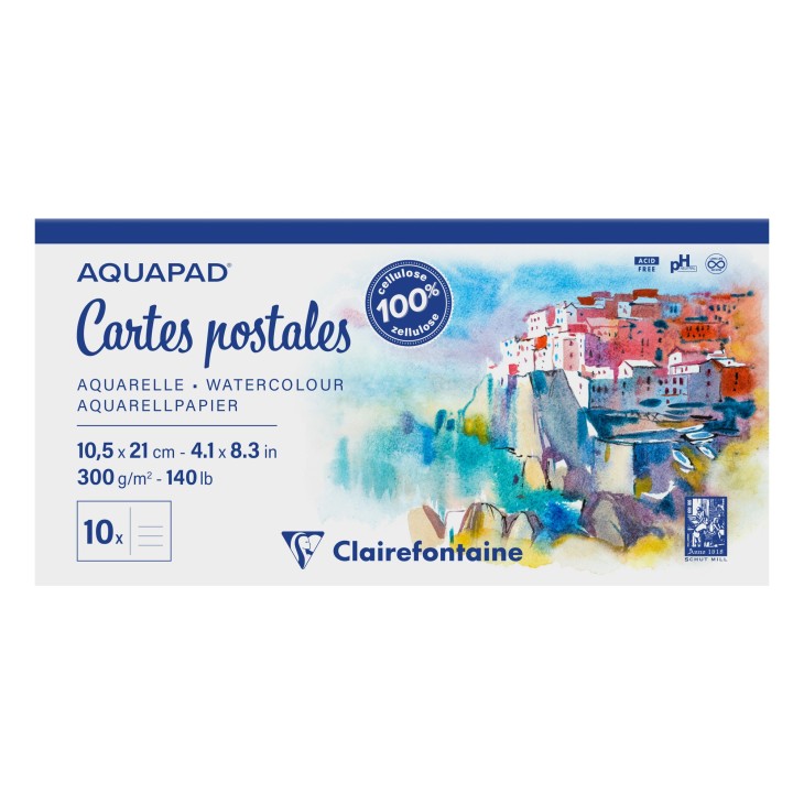 Bloc Acuarelă Postcard 10.5x21cm 300g/m² 10 file Aquapad Clairefontaine