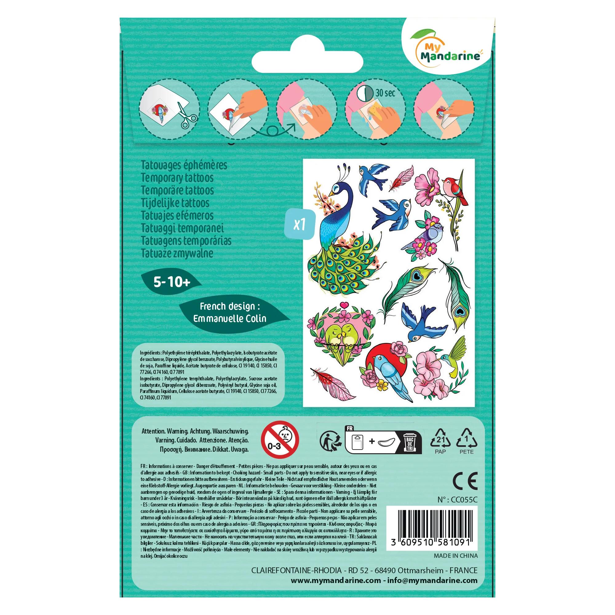 Spatele ambalajului Tatuajelor temporare Tatoo Mania "Birds" My Mandarine