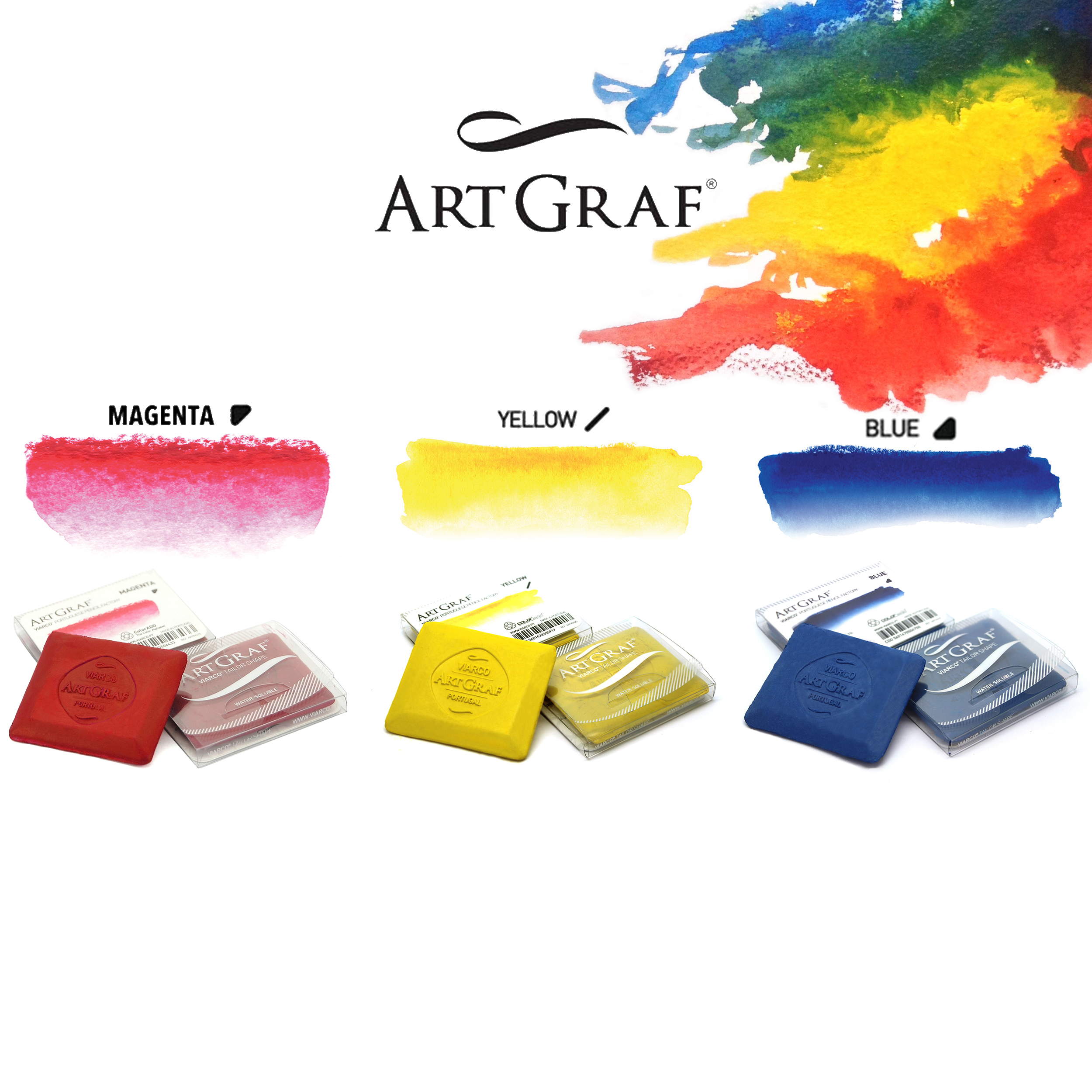 Set 3 Acuarele Tailor Shape Culori Primare ArtGraf Viarco pentru pictură în acuarelă, ilustrații și proiecte artistice.