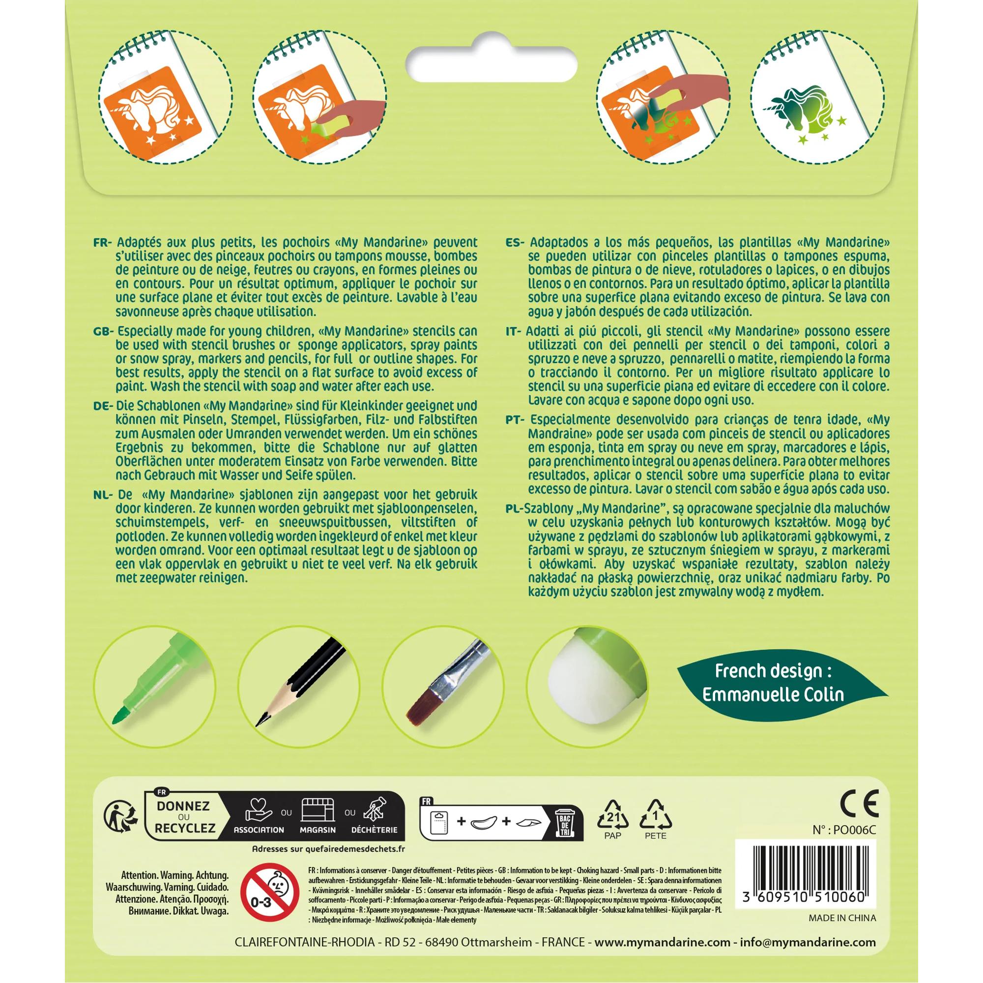 Set 6 Șabloane Unicorni My Mandarine pentru școală, desen, pictură, hobby și proiecte creative.