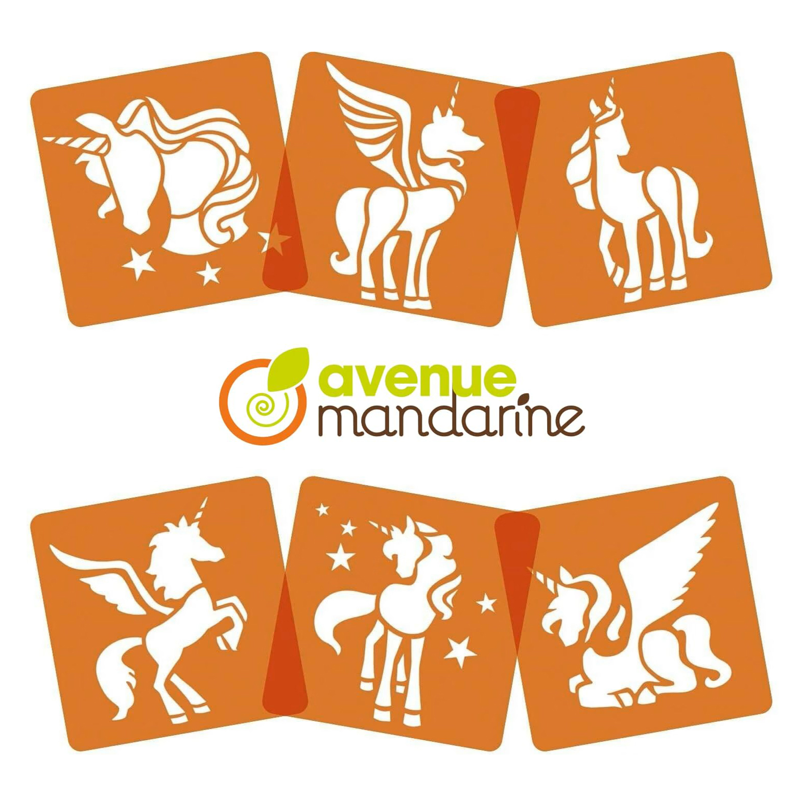 Set 6 Șabloane Unicorni My Mandarine pentru școală, desen, pictură, hobby și proiecte creative.
