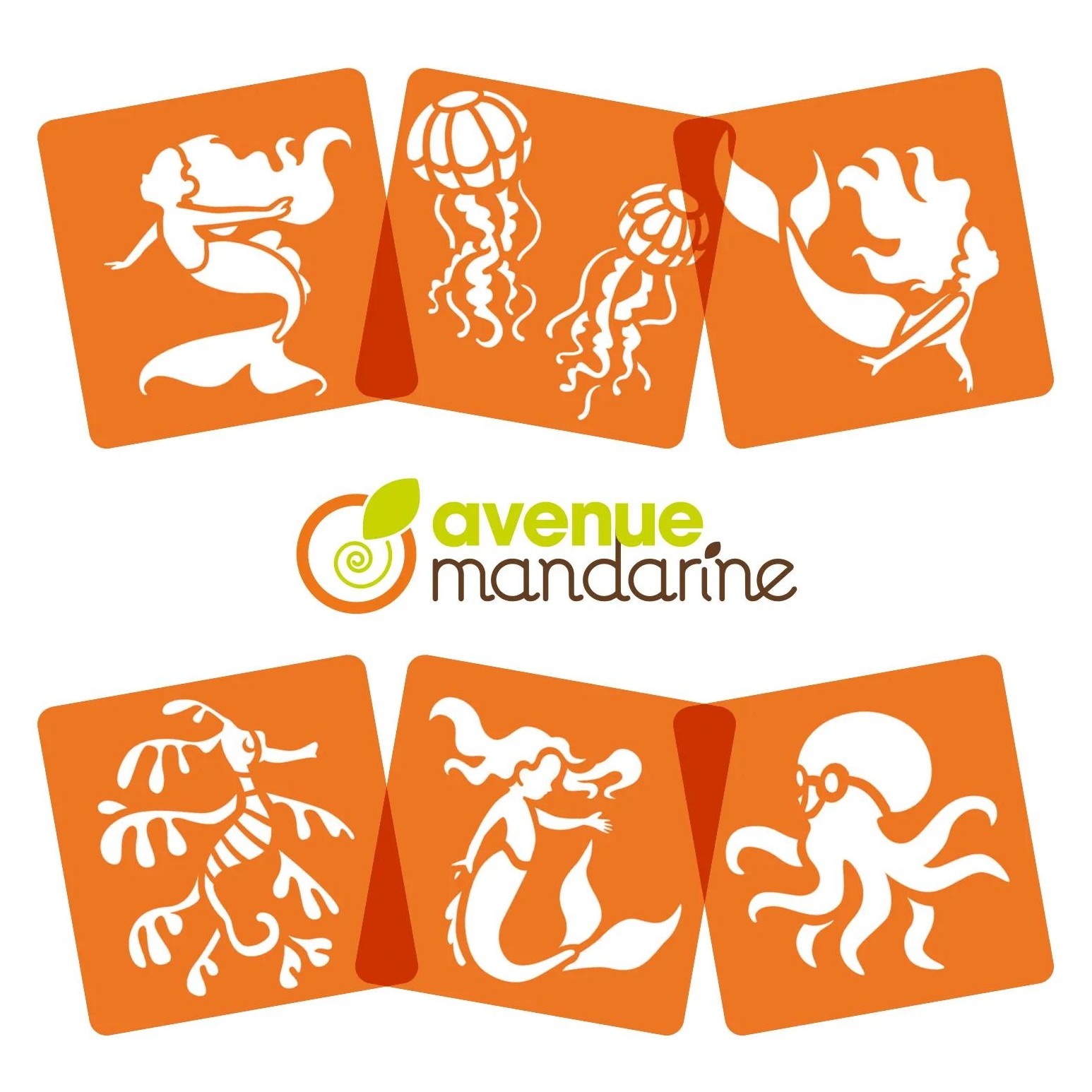Set 6 Șabloane Sirene My Mandarine pentru școală, desen, pictură, hobby și proiecte creative.