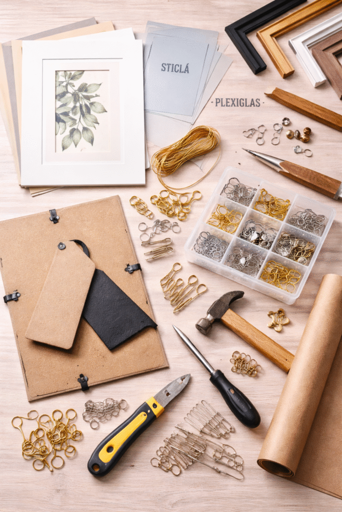 accesorii rame foto sisteme prindere rame passepartout rame clipsuri rame foto sticlă pentru rame plexiglas rame spate ramă foto agățători tablouri accesorii înrămare rame foto DIY