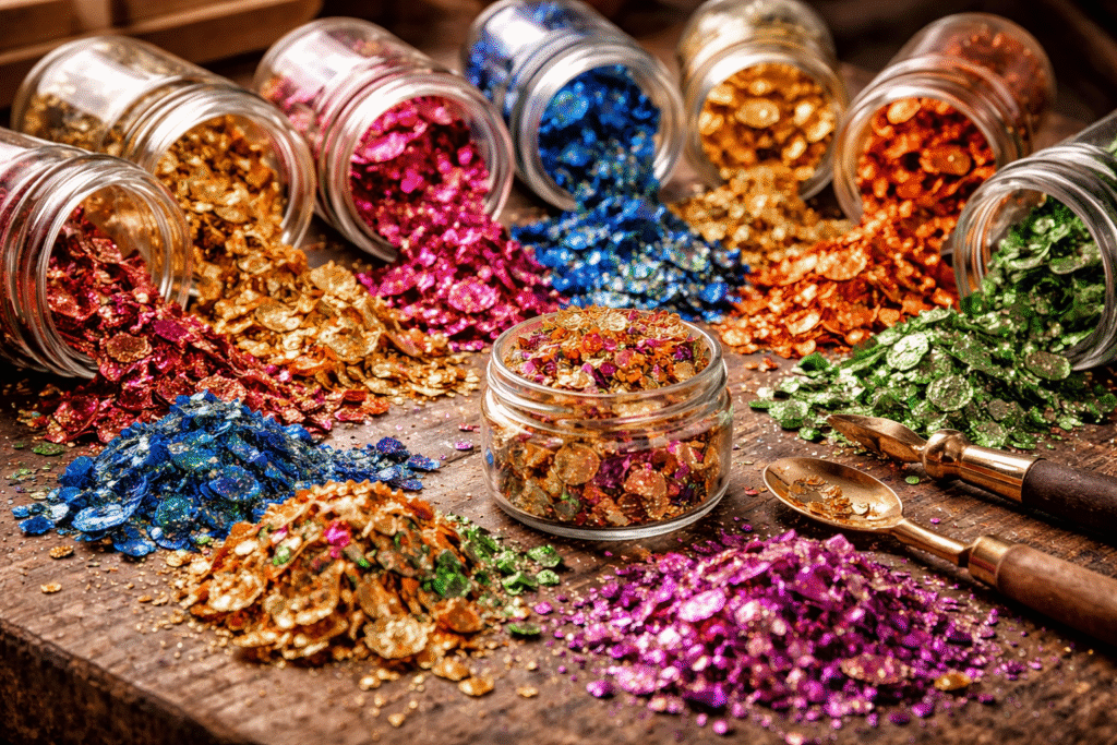 fulgi metalici foiță de aur colorată auritură decorativă pigmenți metalici culori strălucitoare