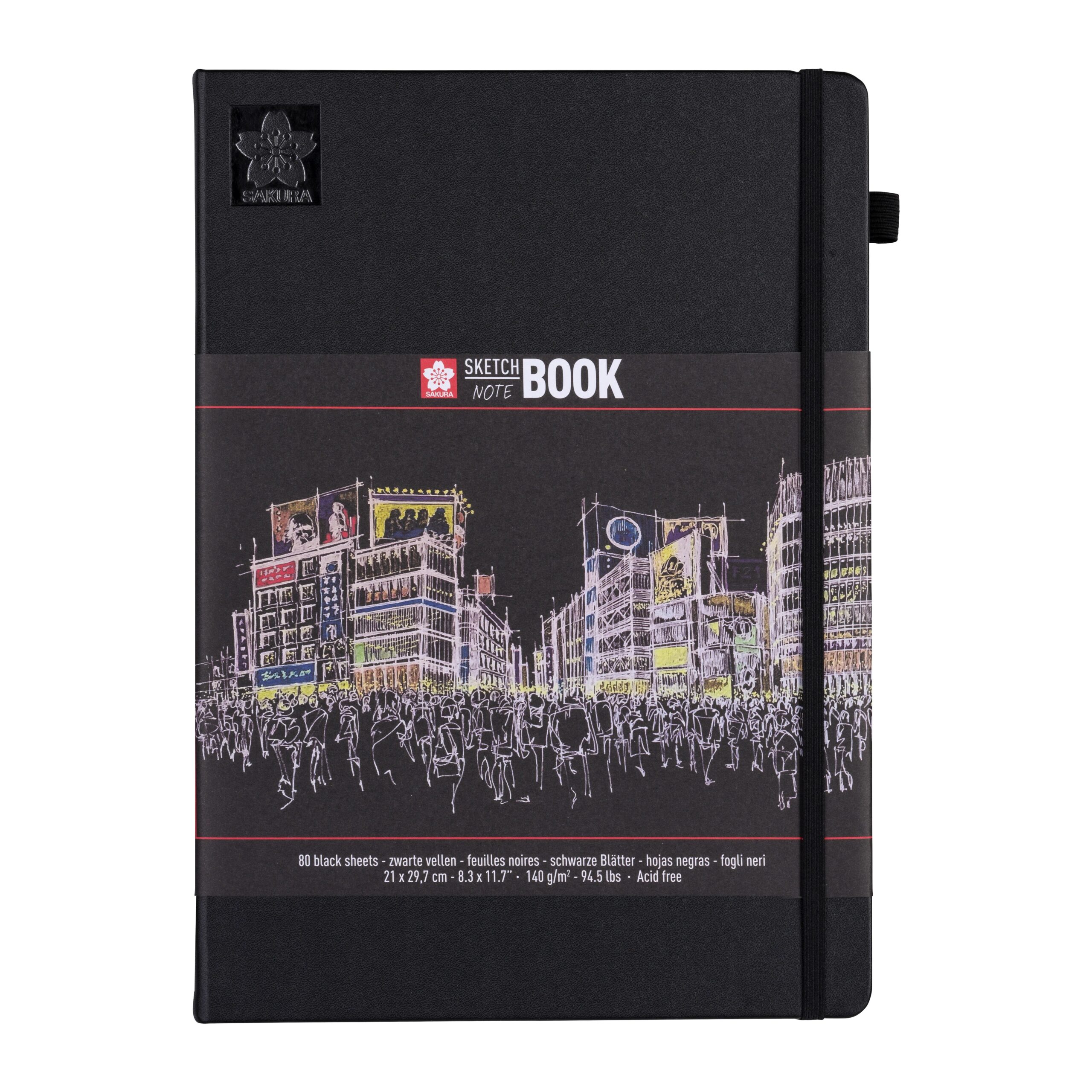 Sakura Sketch/Notebook Hârtie Neagră 21×29.7cm 140g/m 80 file pentru școală, desen, pictură, hobby și proiecte creative.