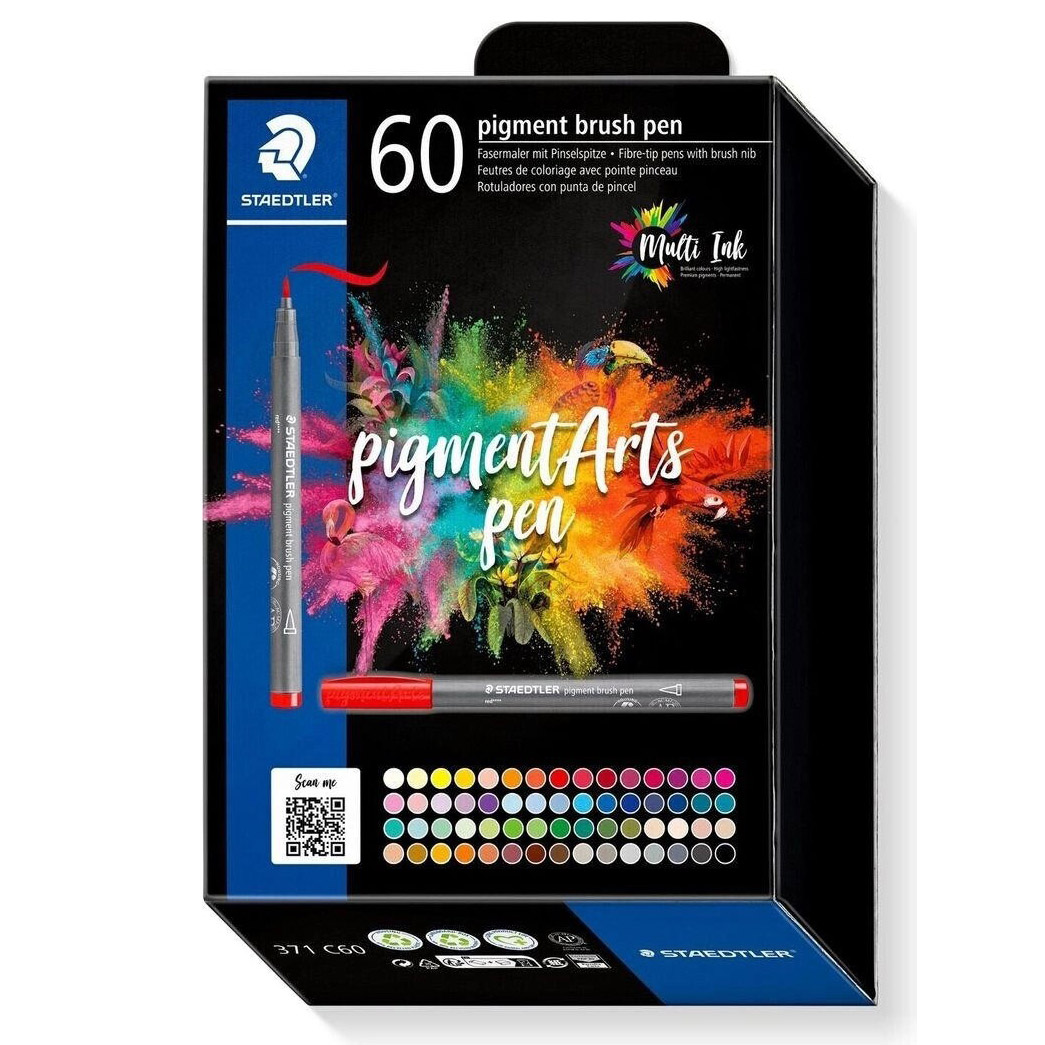 Set 60 Linere Pigment Brush Pen cu vârf tip Pensulă Staedtler
