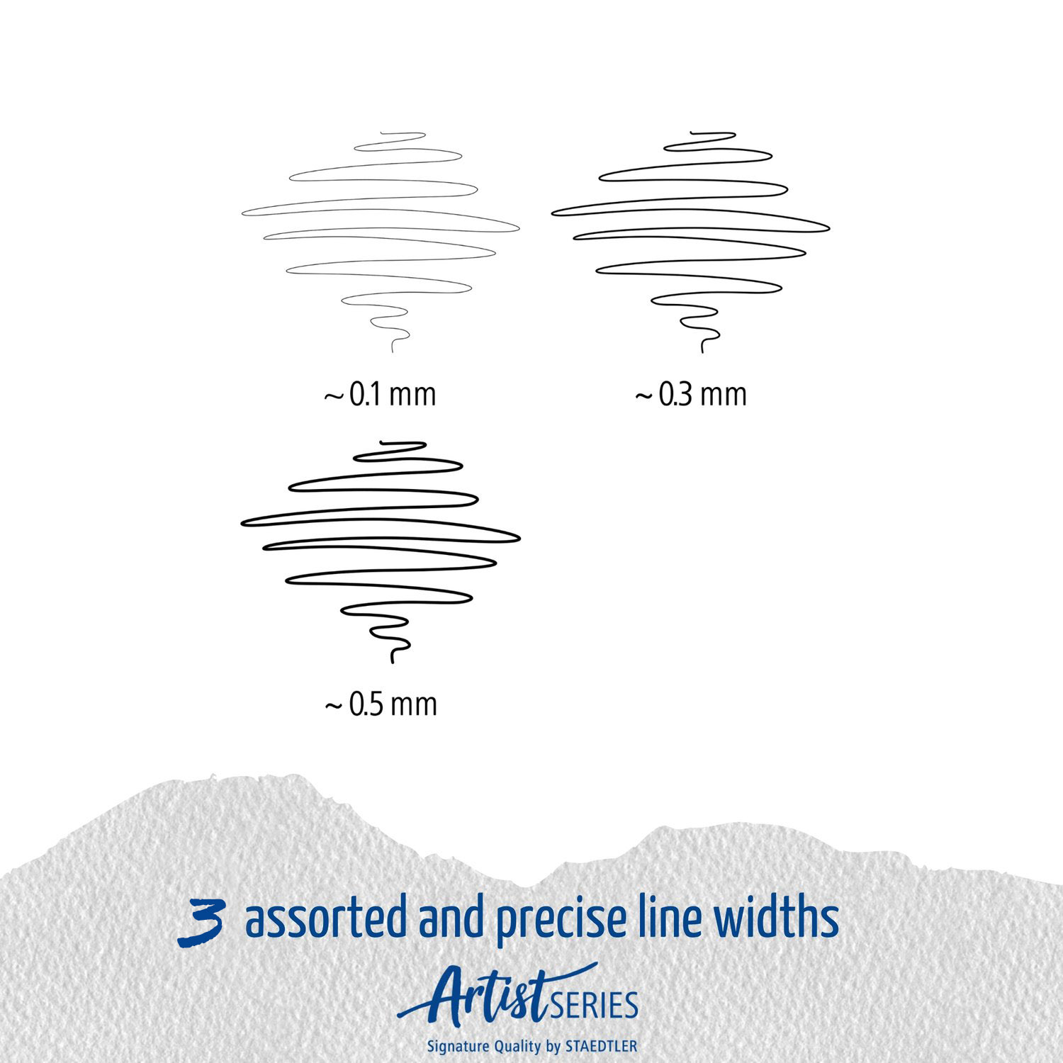 set cu 3 finelinere de grosimi diferite: 0,1 mm, 0,3 mm, 0,5 mm