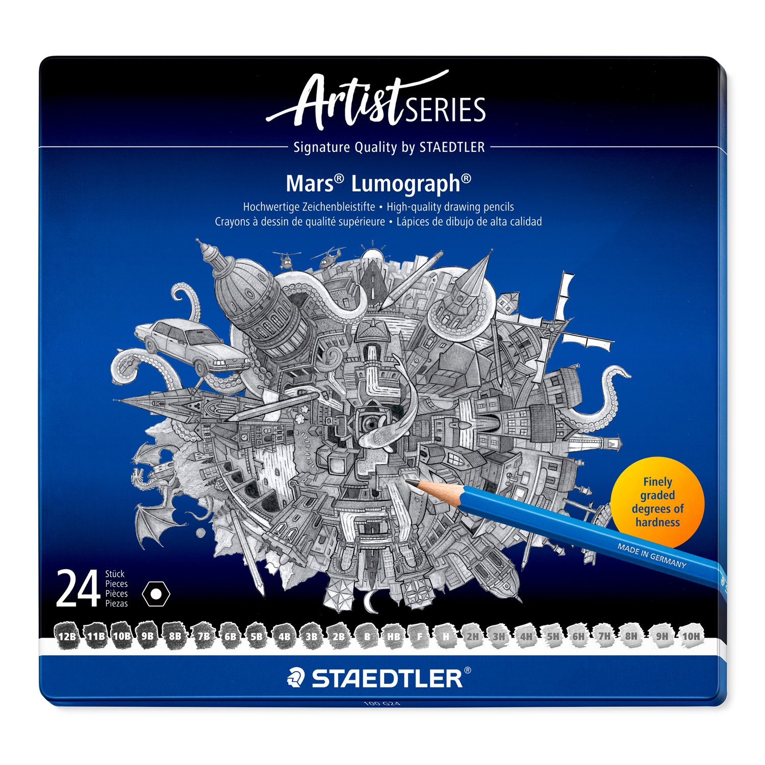 Set 24 Creioane Grafit 12B-10H Mars Lumograph 100 Staedtler