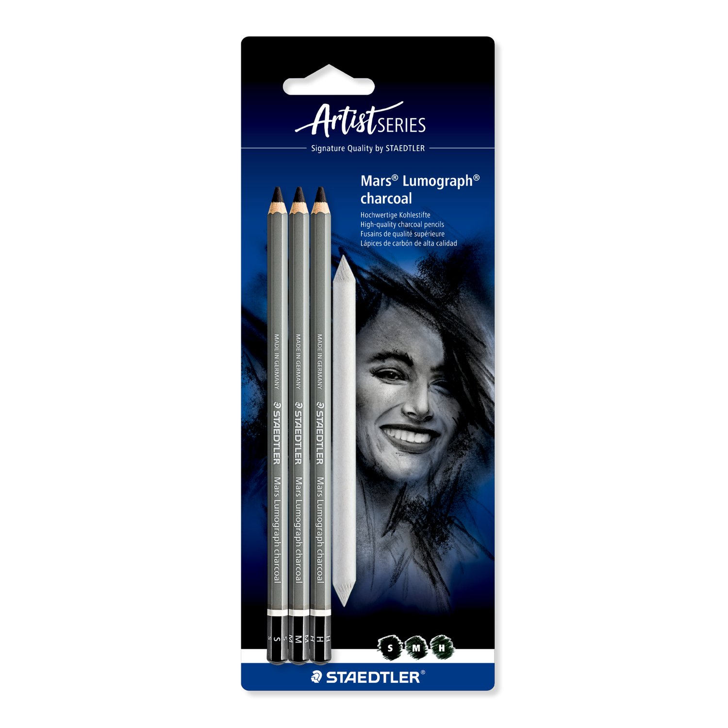 Set 3 Creioane Cărbune Lumograph 100C + Estompă Staedtler